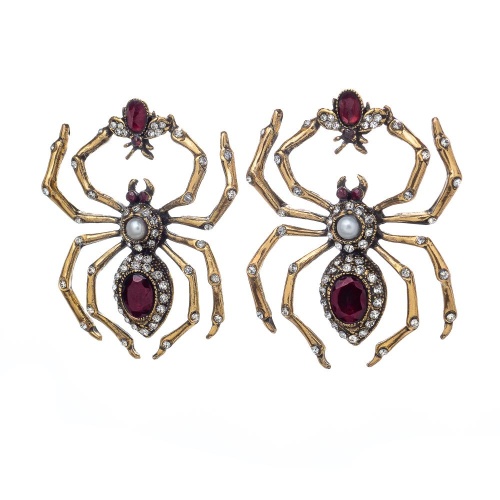 Серьги Alcozer&J, паук с гранатом, жемчугом и Swarovski, AL2312-OP5551C золотистый