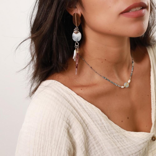 Серьги Nature Bijoux, Barbade, перламутр,ракушка,аквамарин,жемчуг,еж, NB22.1-12-77090 коричневый фото 5