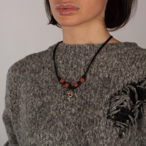 Колье Tra-la-ra, Tatoo, кожаное, кристаллы, вулканическая лава, TLR24-522P205 красный фото 4