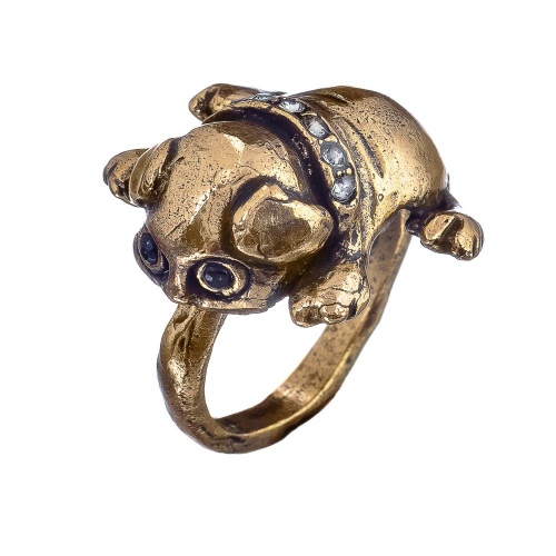 Кольцо Alcozer&J, мопс, с сапфиром и кристаллами Swarovski, AL-A38BJ22 золотистый