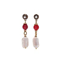 Серьги Alcozer&J, с жемчугом и сердоликом, AL-O48FN25-R коричневый