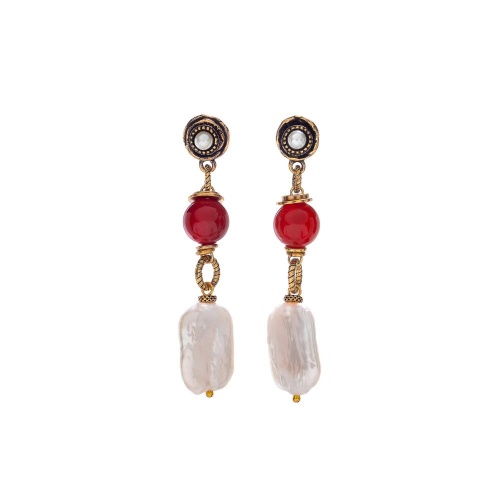 Серьги Alcozer&J, с жемчугом и сердоликом, AL-O48FN25-R коричневый