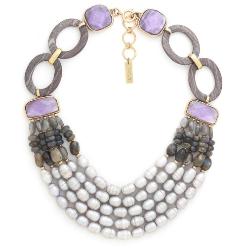 Колье Nature Bijoux, Lavender, ракушки Capiz,жемчуг, лабрадорит, дерево, NB25.1-15-43460 сиреневый