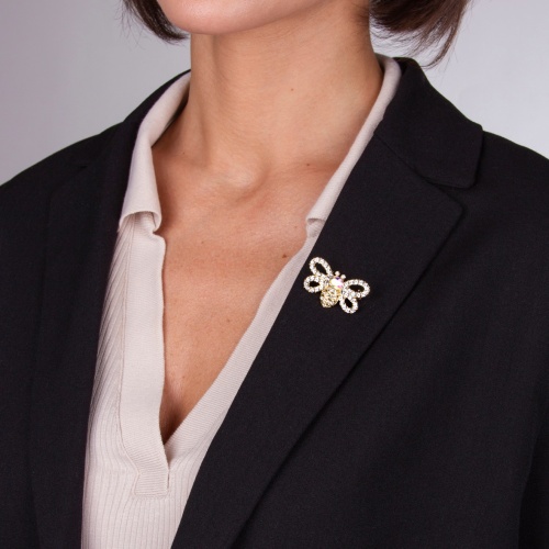 Брошь Moon Paris, Nord, мотылёк, с кристаллами, MoS-22.03-018 золотистый фото 2