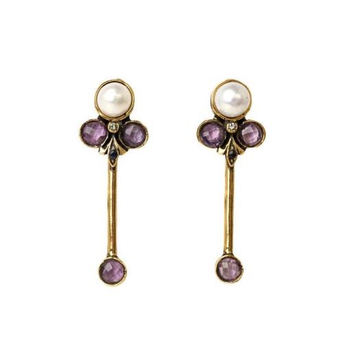 Серьги Alcozer&J, жемчуг, аметист, Swarovski, сапфир, AL2605-O78CX24 сиреневый