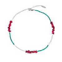 Колье Lanzerotti, Caribi, с кораллом, жемчугом и малахитом, LZ-26.06-192 красный