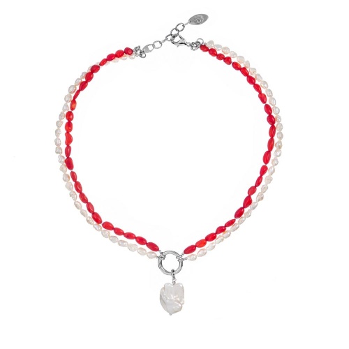 Колье Lanzerotti, Caribi, двойное, с кораллом и жемчугом барокко, LZ-26.06-197 красный
