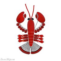 Брошь TARATATA, Mr Lobster, с цветной смолой, бусинами и шнуром, TT-T24-04204-103 красный