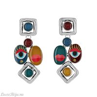 Серьги TARATATA, Pop-up, асимметрия,с рисунком на смоле, стразами, TT-W22-18975-10M серебристый
