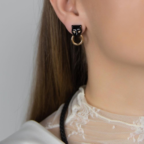 Серьги Polina Firenze, пантера с кристаллами и эмалью, PF26.1-OR3097 черный фото 2