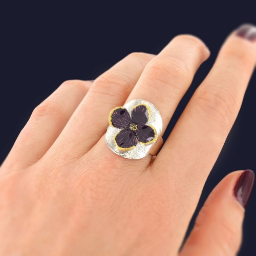 Кольцо TARATATA, Hortensia, разъемное, смола, краска, микрошарики, TT-H25-13431-109 фиолетовый фото 2