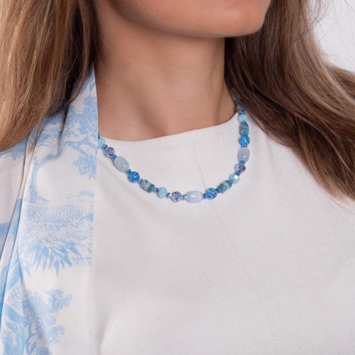 Колье Lanzerotti, Marino, аквамарин, селенит, кошачий глаз, мурано, LZ-25.06-179 голубой фото 3