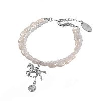 Браслет Lanzerotti, Pianoforte, жемчуг, циркон, подвеска-лошадь, LZ-25.12-403 белый