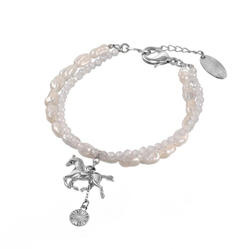 Браслет Lanzerotti, Pianoforte, жемчуг, циркон, подвеска-лошадь, LZ-25.12-403 белый