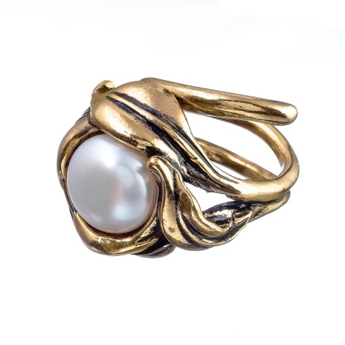 Кольцо Alcozer&J, с жемчугом майорка, AL2602-A5297C золотистый