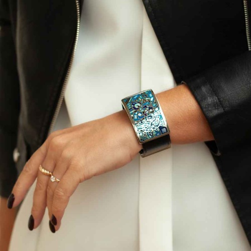 Браслет Fiore Luna на кожаном черном ремешке, CB01367-3 BL фото 2