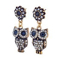 Серьги Alcozer&J, сова,сапфир, жемчуг, кристаллы Swarovski, AL2602-OP3862C золотистый