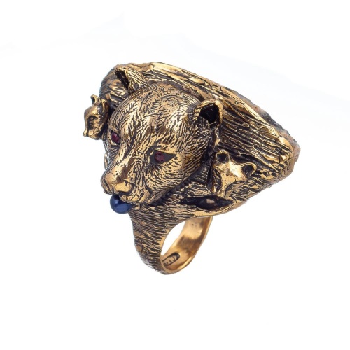 Кольцо Alcozer&J, друза агат, жемчуг, гранат, AL2406-A108AI24 золотистый фото 3