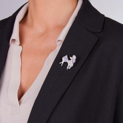 Брошь Moon Paris, Nord, пудель, с кристаллами, MoS-22.03-039 серебристый фото 2