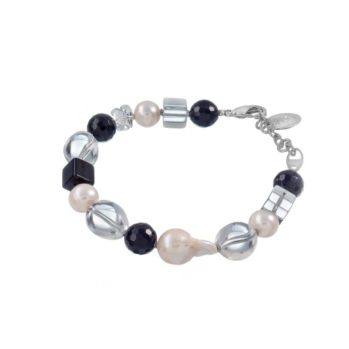 Браслет Lanzerotti, Pianoforte, жемчуг, оникс, хрусталь, гематит, LZ-25.12-380 черный
