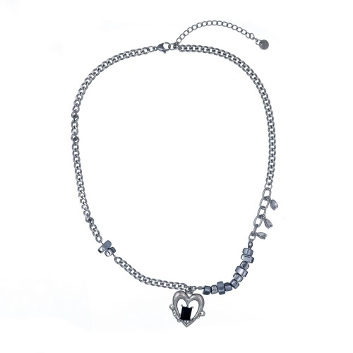 Колье Moon Paris, Poem, с подвеской в форме сердца и кристаллом, MP-23.04-013 серебристый