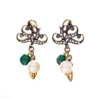 Серьги Alcozer&J, жемчуг, агат, гранат, изумруд, Swarovski, AL-O48AN22-R золотистый