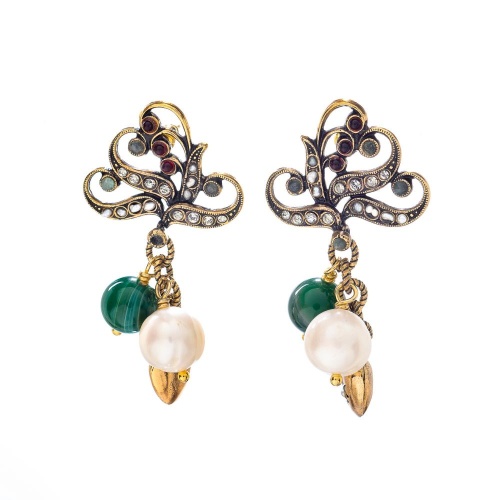 Серьги Alcozer&J, жемчуг, агат, гранат, изумруд, Swarovski, AL-O48AN22-R золотистый