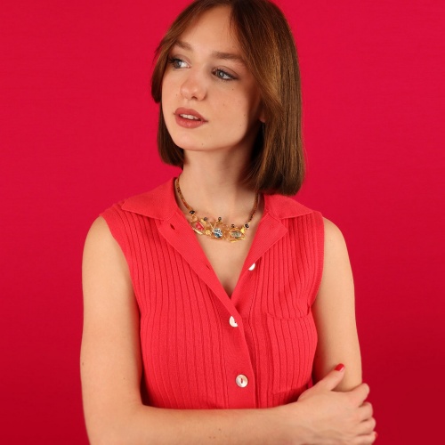 Колье TARATATA, Cannelle, с цветной смолой и стеклянными бусинами, TT-E24-01101-20M золотистый фото 4