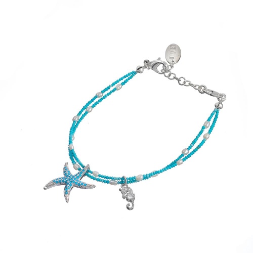 Браслет Lanzerotti, Marino, двойной, жемчуг, бирюза, кристаллы, LZ-25.06-147 голубой