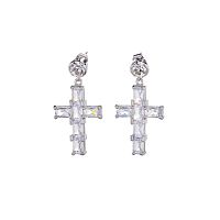 Серьги Moon Paris, Ringo Queen, с крестом и кристаллами, MRQ-26.01-002 серебристый