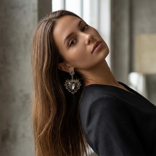 Серьги Celeste G, с кристаллами Swarovski и фианитами, CS26.1-1992 серый фото 2