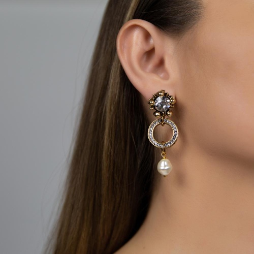 Серьги Celeste G, кристалл Swarovski, жемчуг и фианиты, CS26.1-1377 хрустальный фото 2