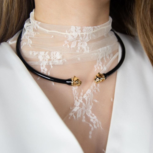 Колье Polina Firenze, гривна, пантера с кристаллами и эмалью, PF26.1-CL2181 золотистый фото 3