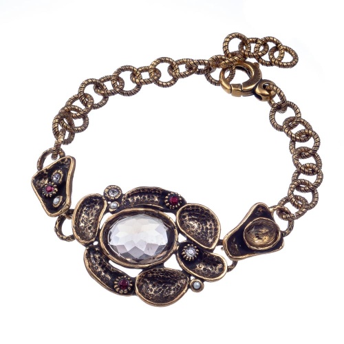 Браслет Alcozer&J, раухтопаз, жемчуг, гранат, Swarovski, AL-B118AZ21 золотистый