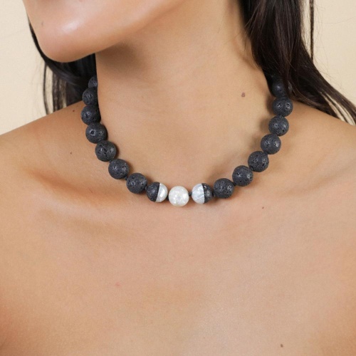 Колье Nature Bijoux, Volcan, с перламутром и вулканической лавой, NB25.2-15-43593 черный фото 2