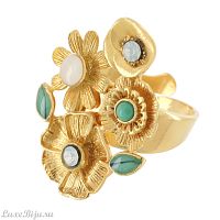 Кольцо TARATATA, Paradis, разъемное, со стразами и бусинами, TT-E23-07414-204 бирюзовый