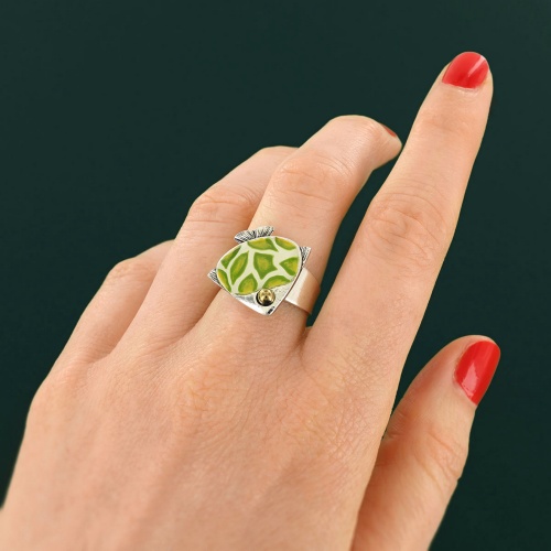Кольцо TARATATA, Sushi, разъемное, со смолой и бусинами, TT-T25-06410-107 зеленый фото 4