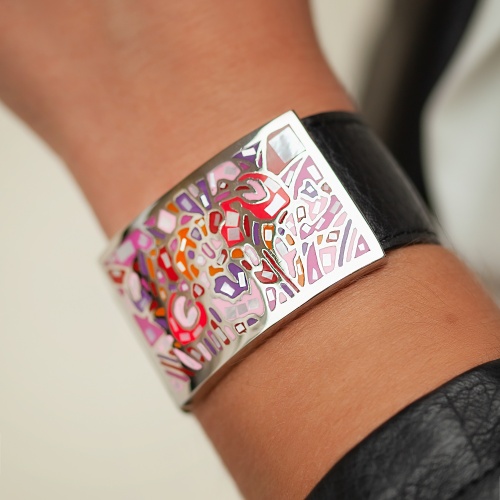 Браслет Fiore Luna на кожаном черном ремешке, CB01367-4 V фото 4