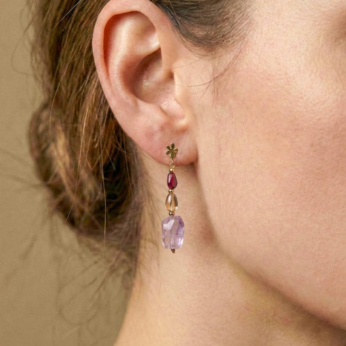 Серьги Nature Bijoux, Belle de nuit, с гранатом, дымчатым кварцем и аметистом, NB26.2-12-90832 сиреневый фото 2
