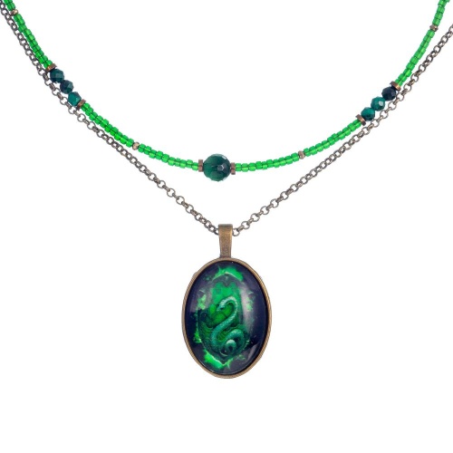 Колье Lanzerotti, Verde, тигровый глаз, малахит, жад, кулон-змея, LZ-24.12-559 зеленый фото 2