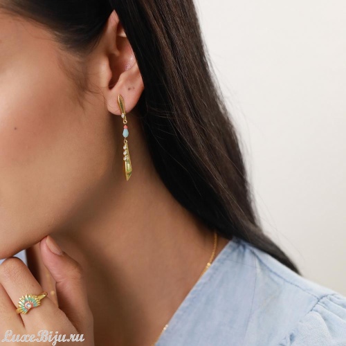 Серьги Franck Herval, Judy, кристалл Swarovski,амазонит,нефрит, FH22.1-12-67091 золотистый фото 3