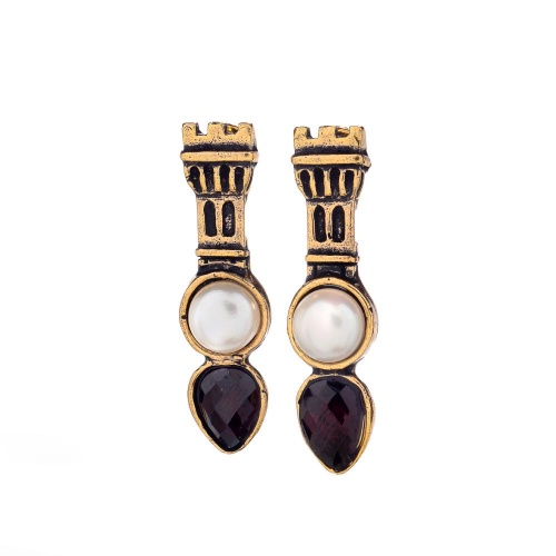 Серьги Alcozer&J, с жемчугом и гранатом, AL2512-O88GD25 белый