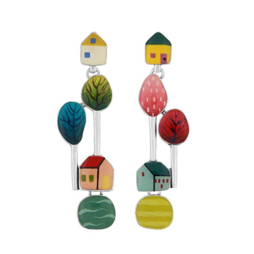 Серьги TARATATA, Mon ptit village, асимметрия, цветная смола, узоры, TT-H25-03916-10M серебристый