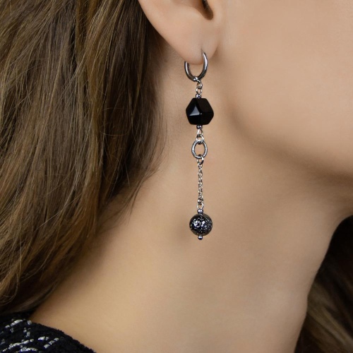 Серьги Lanzerotti, Pianoforte, с агатом и лавой, LZ-26.01-014 черный фото 2