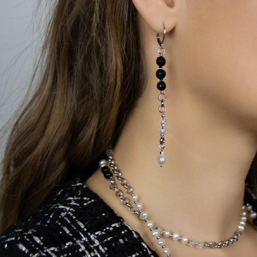 Серьги Lanzerotti, Pianoforte, с жемчугом, ониксом и кристаллами, LZ-26.01-006 черный фото 2