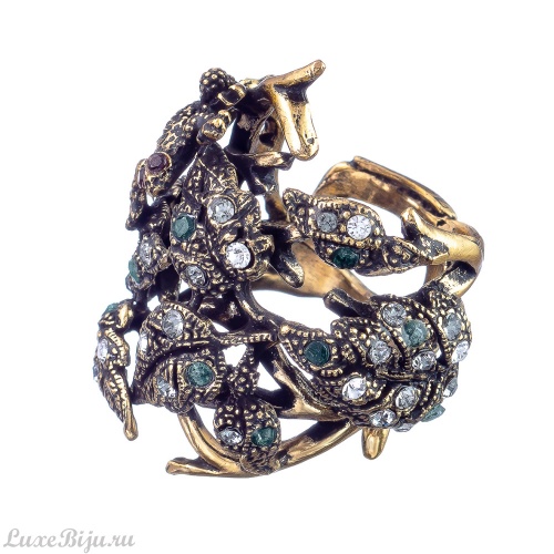 Кольцо Alcozer&J, изумруд, гранат, кристаллы Swarovski, AL-A4461C золотистый