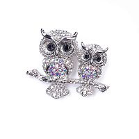 Брошь Moon Paris, Nord, совята на ветке, с кристаллами, MoS-22.03-025 серебристый