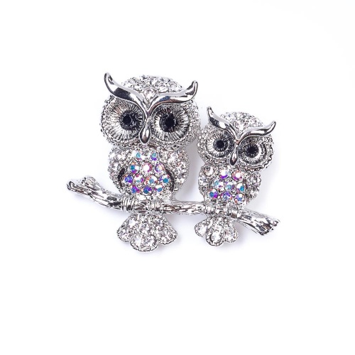 Брошь Moon Paris, Nord, совята на ветке, с кристаллами, MoS-22.03-025 серебристый