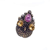 Кольцо Alcozer&J, цитрин, рубин, жемчуг, Swarovski, AL2312-A118ER23 золотистый