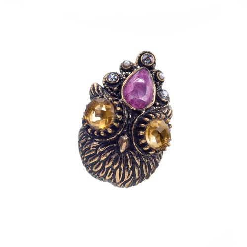 Кольцо Alcozer&J, цитрин, рубин, жемчуг, Swarovski, AL2312-A118ER23 золотистый